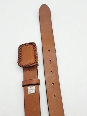 Ralph Lauren Brown Leather Belt Large Woven Buckle Western Equestrian
